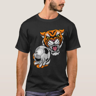 Tiger Sports Team Mascot Holding Soccer Football T-Shirt