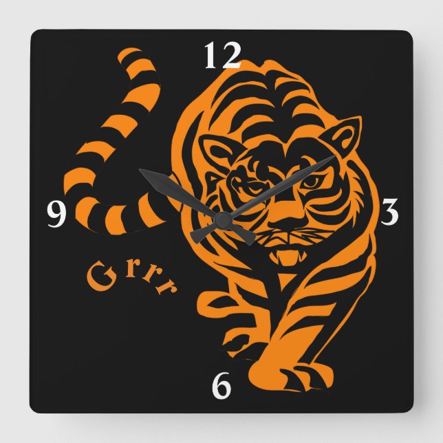 Tiger Square Wall Clock (Front)