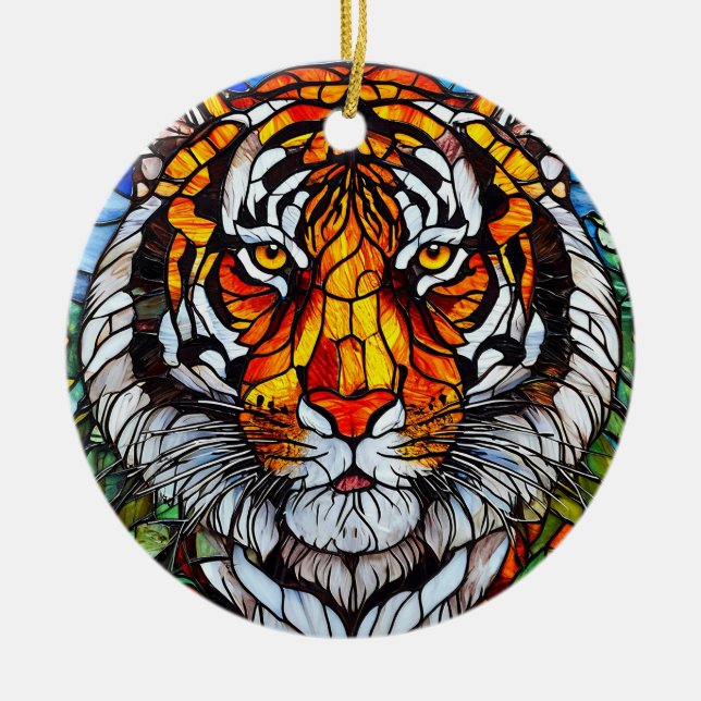 Tiger stained glass ceramic ornament (Front)