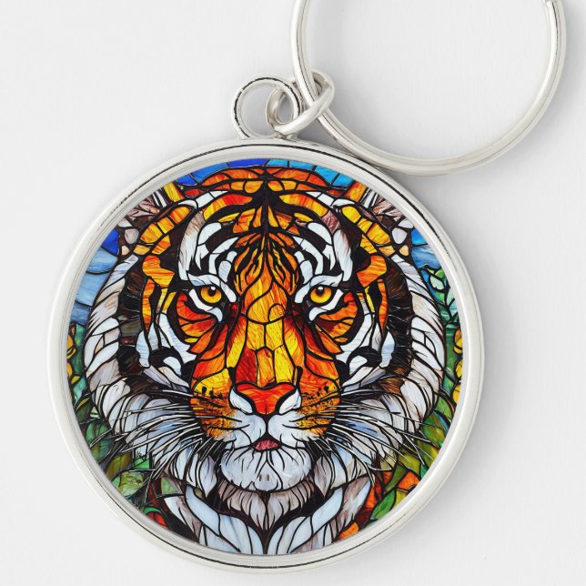 Tiger stained glass keychain (Front)
