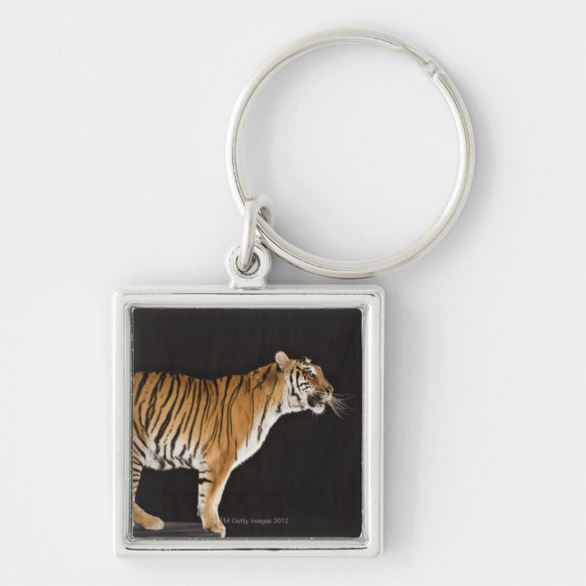 Tiger standing on platform keychain (Front)
