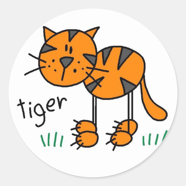 Tiger Stick Figure Stickers Sticker (Front)