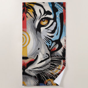 Tiger Street Art Colour Portrait Beach Towel