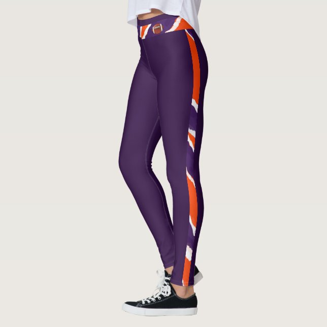 Tiger Strip- Purple Orange Football Design Leggings (Left)