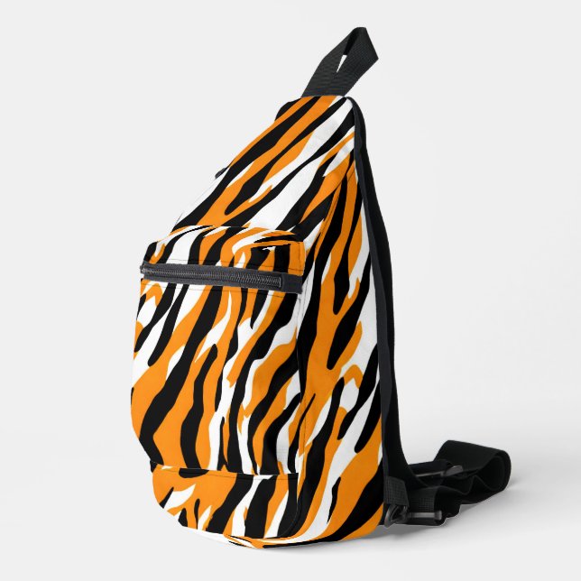 Tiger Stripe black Orange Wild Animal skin pattern Sling Bag (Right Corner)