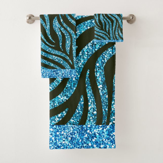 Tiger Stripe Blue Glitter Pattern Design Bath Towel Set (Insitu)