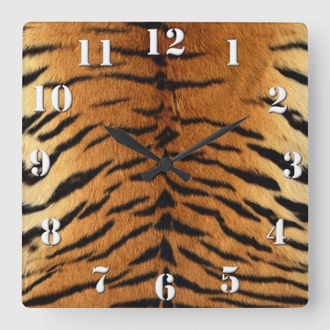 Tiger Stripe Fur Print Square Wall Clock (Front)