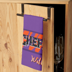 Tiger Stripe Purple Orange Football Design Kitchen Towel