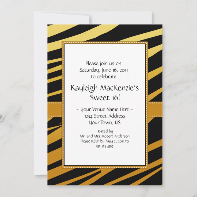 Tiger Stripe Sweet 16 Invitation (Front)