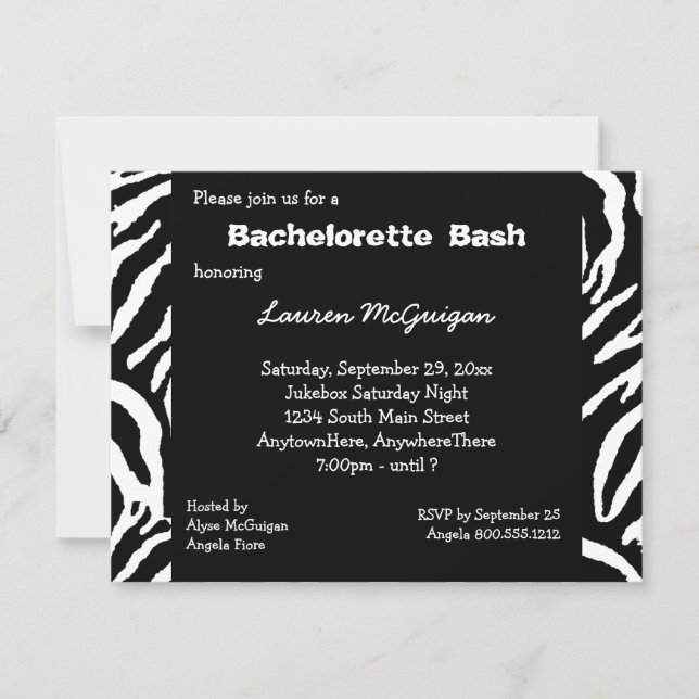 Tiger Striped Bachelorette Party Invitation (Front)