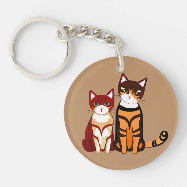 Tiger Striped Cat and Ginger Kitten Keychain (Front)