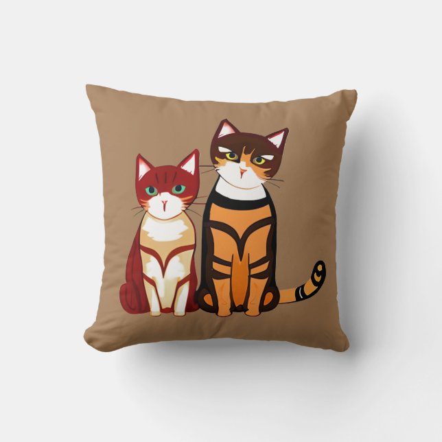 Tiger Striped Cat and Ginger Kitten Throw Pillow (Front)