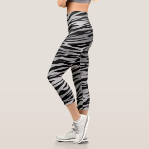 Tiger Stripes Animal Fur Metallic Silver Capri Leggings