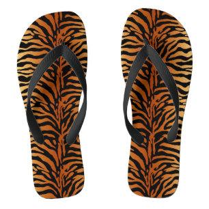 Tiger Stripes Animal Print, Amber, Black and Tan Flip Flops