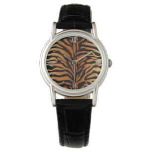 Tiger Stripes Animal Print, Amber, Black and Tan Watch