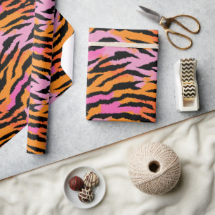 Tiger Stripes Colourful Animal Print Retro Glam  Wrapping Paper