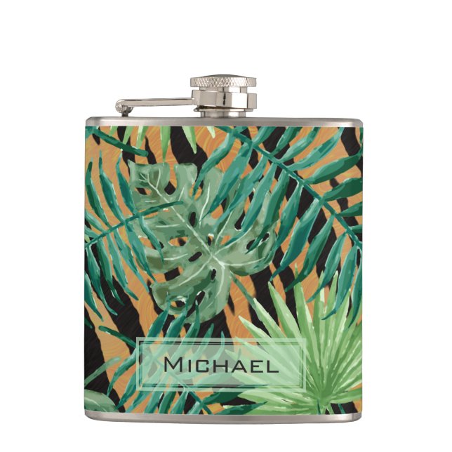 Tiger Stripes Jungle Camouflage Personalised Hip Flask (Front)