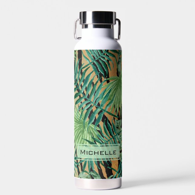 Tiger Stripes Jungle Camouflage Personalised Water Bottle (Front)