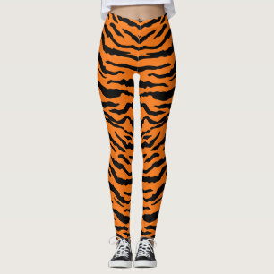 Tiger Stripes Pattern African Big Cat Orange Black Leggings
