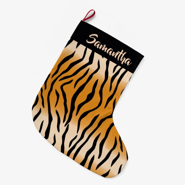 Tiger Stripes Pattern Large Christmas Stocking (Front (Hanging))