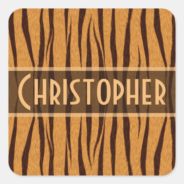 Tiger Stripes Skin Pattern Personalize Square Sticker (Front)