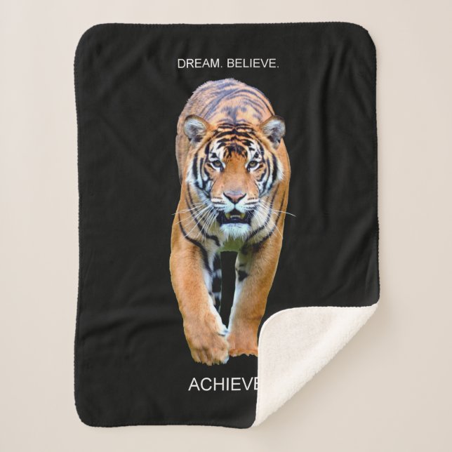 Tiger Success Self Improvement Motivational Quote Sherpa Blanket (Front)
