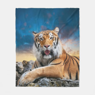Tiger Sunset Fleece Blanket