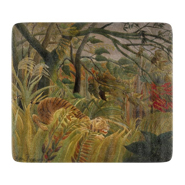 Tiger Surprised in a Tropical Storm Cutting Board (Front)
