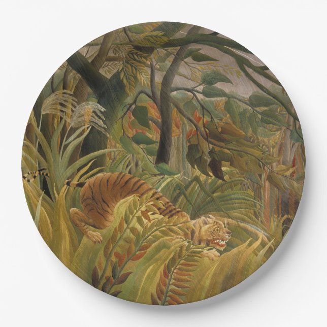 Tiger Surprised in a Tropical Storm Paper Plate (Front)