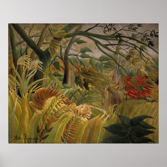 Tiger Surprised in a Tropical Storm Poster (Front)