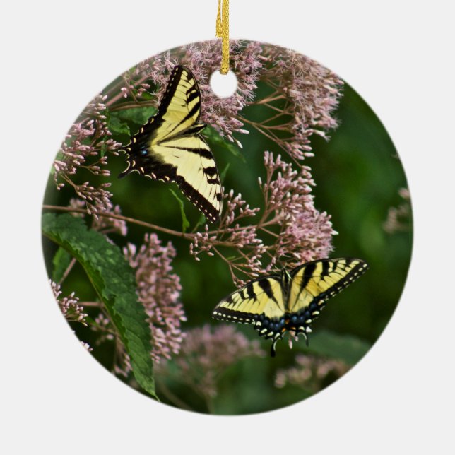 Tiger Swallowtail Butterflies on Joe Pye Weed Ceramic Ornament (Back)