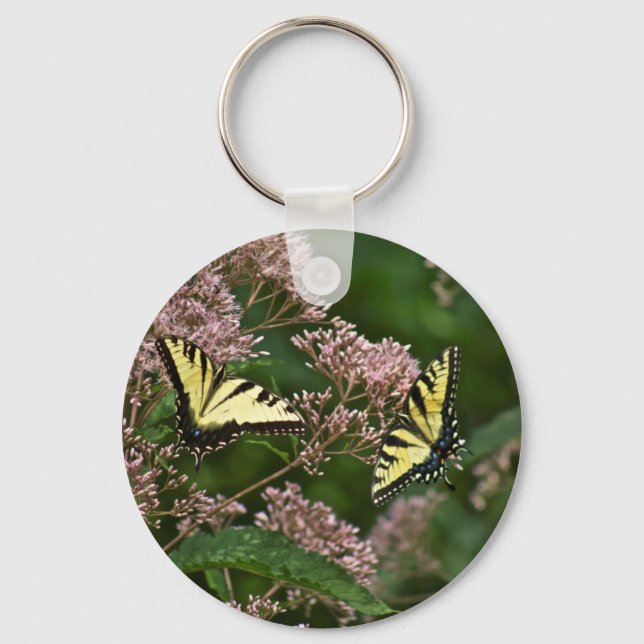 Tiger Swallowtail Butterflies on Joe Pye Weed Keychain (Front)