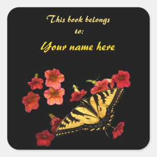 Tiger Swallowtail Butterfly Bookplate Square Sticker