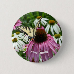 Tiger Swallowtail Butterfly Coneflower Pin Button