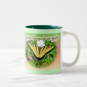 Tiger Swallowtail Butterfly Each Day is a Gift Two-Tone Coffee Mug