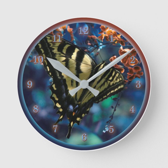 Tiger Swallowtail Butterfly  LUNCH ON THE FLY  Round Clock (Front)