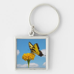 Tiger Swallowtail Butterfly on a Flower Keychain