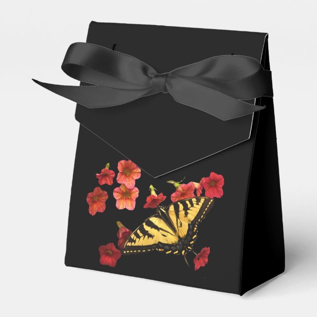 Tiger Swallowtail Butterfly on Red Flowers Favor Box (Front Side)