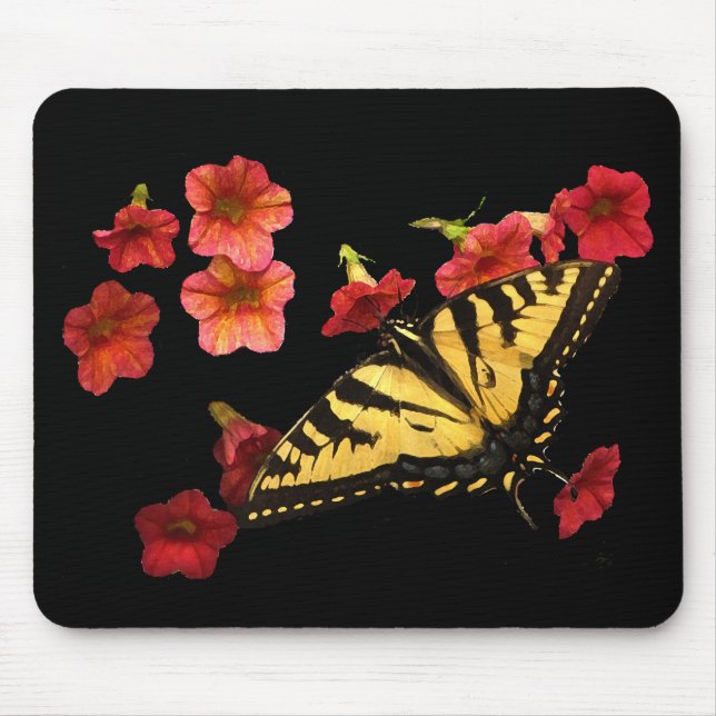 Tiger Swallowtail Butterfly on Red Flowers Mouse Pad (Front)