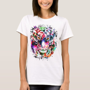 Tiger T-Shirt Colourful Drawing Abstract Art