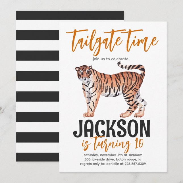 Tiger Tailgate Birthday Invite (Front/Back)