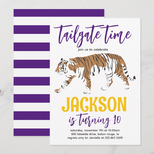 Tiger Tailgate Invitation d'anniversaire (Devant / Derrière)