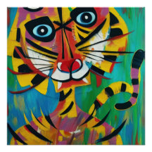 TIGER TANGO Whimsical Untamed Jungle Cat Painting