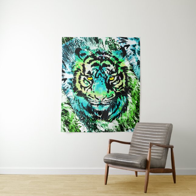 Tiger Tapestrie - Colourful Tiger Eyes Tapestry (In Situ)
