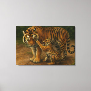 Tiger Tenderness - Parent and Cub in Forest Canvas Print