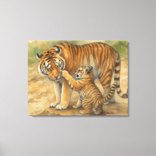 Tiger Tenderness - Parent and Cub in Forest Canvas Print