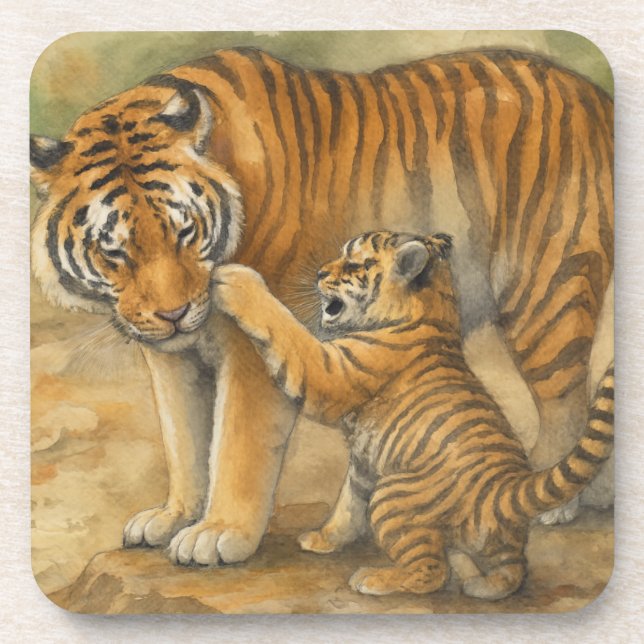 Tiger Tenderness - Parent and Cub in Forest Coaster (Front)