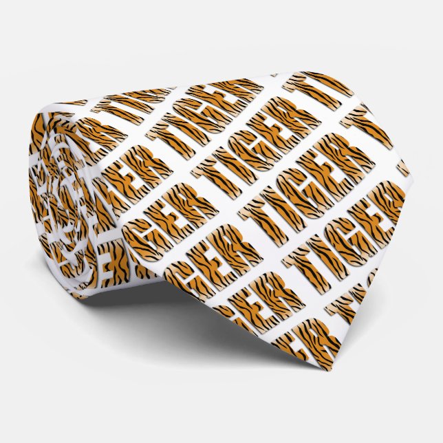 Tiger Text Tiger Print Team Mascot Necktie (Rolled)