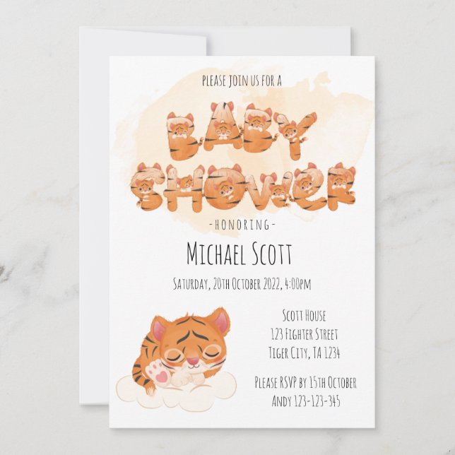 Tiger Themed Baby Shower Invitation Card (Front)