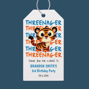 Tiger Threenager Boy 3rd Birthday Party Thank You Gift Tags